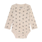 Wolle/Bambus Body Baby mit Eulenprint, Mocha Meringue