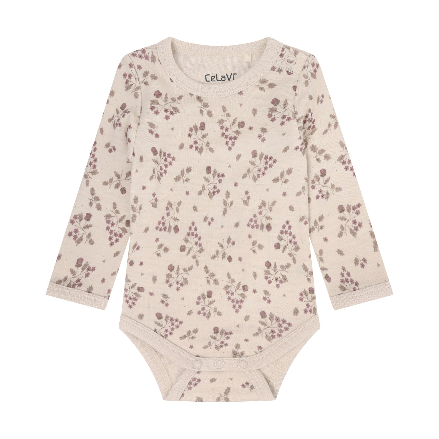 Wolle/Bambus Body Baby mit Blumenprint, Grape Shake