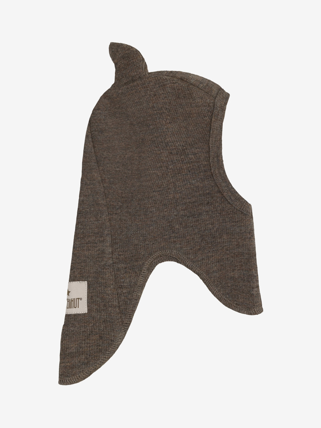 Balaclava mit Ohren Wollrippe Brown Melange