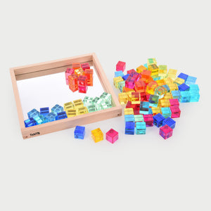 Gem Cube Tray – 100 Farbwürfel mit Spiegelholztablett
