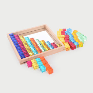 Gem Cube Tray – 100 Farbwürfel mit Spiegelholztablett