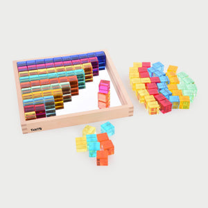 Gem Cube Tray – 100 Farbwürfel mit Spiegelholztablett