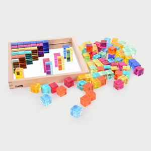 Gem Cube Tray – 100 Farbwürfel mit Spiegelholztablett