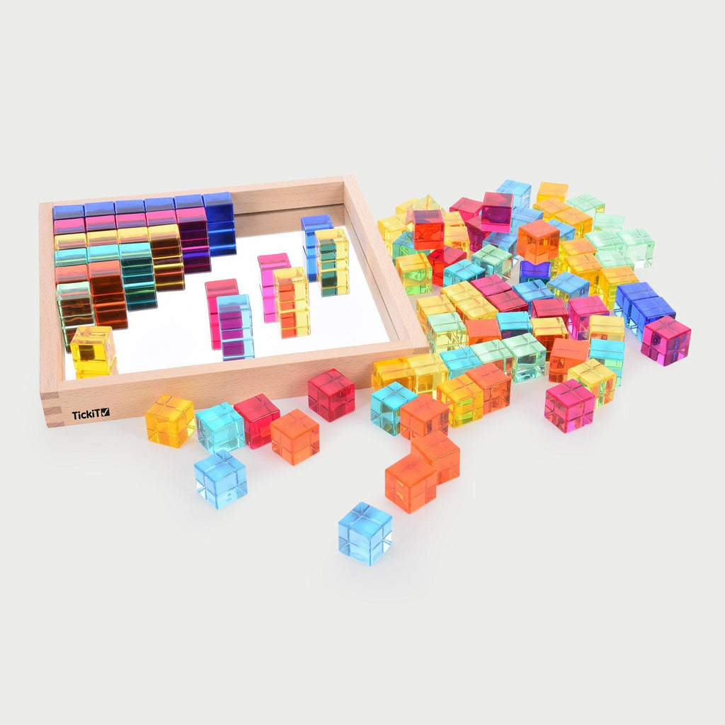 Gem Cube Tray – 100 Farbwürfel mit Spiegelholztablett