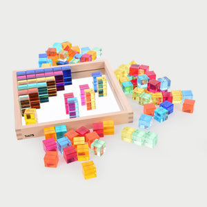 Gem Cube Tray – 100 Farbwürfel mit Spiegelholztablett
