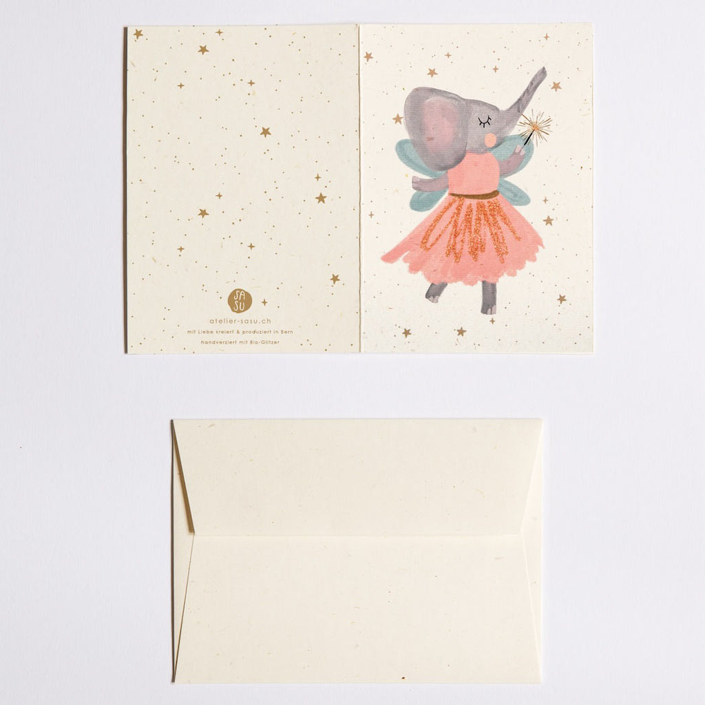 Atelier Sasu Grusskarte mit Couvert Fee mit Bio-Glitzer bei Yay Kids