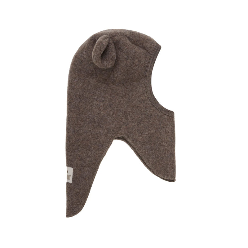 Balaclava mit Ohren aus Wollfleece Brown Melange