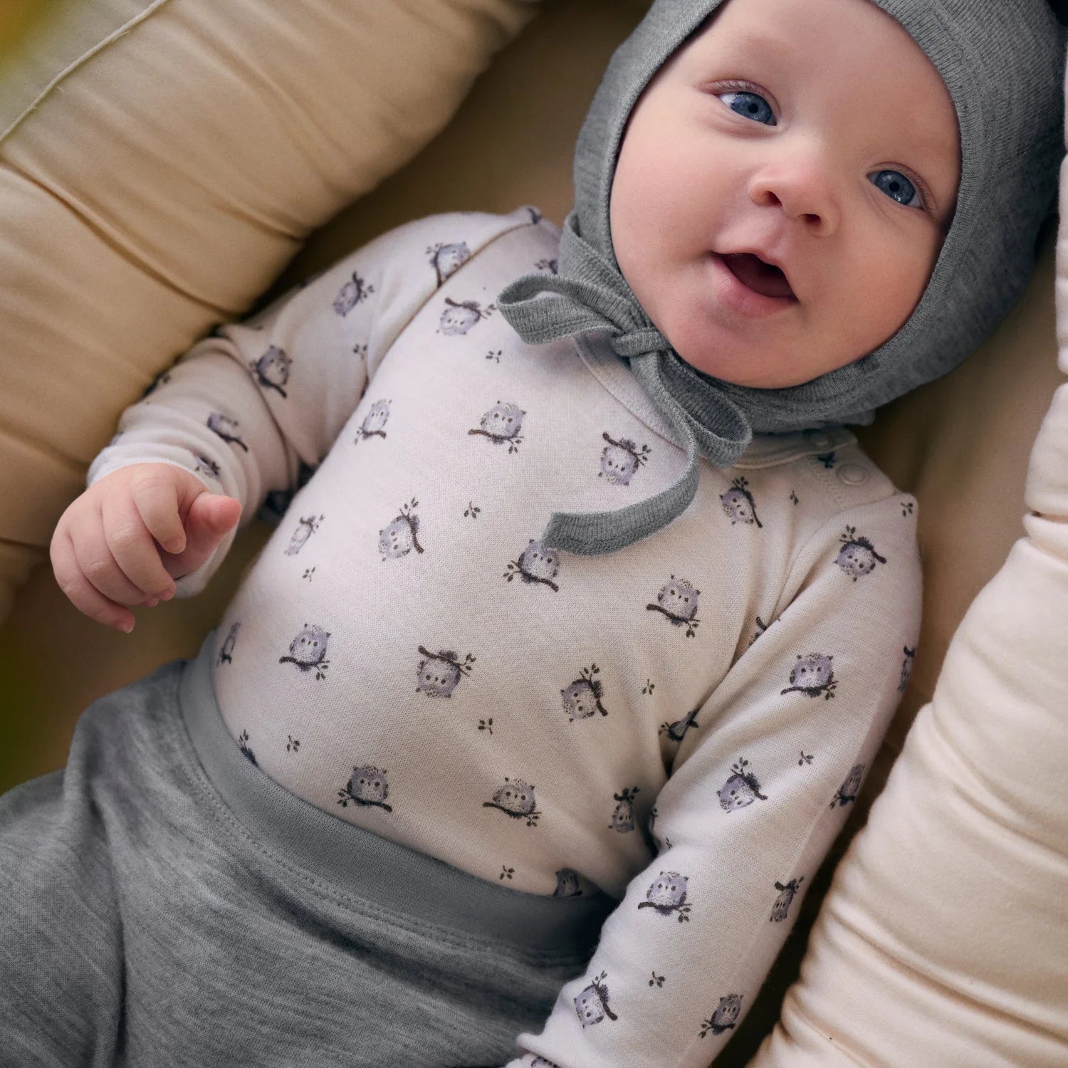 Wolle/Bambus Body Baby mit Eulenprint