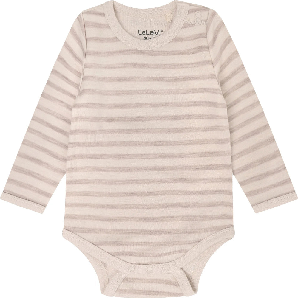 Merinowolle Body gestreift beige