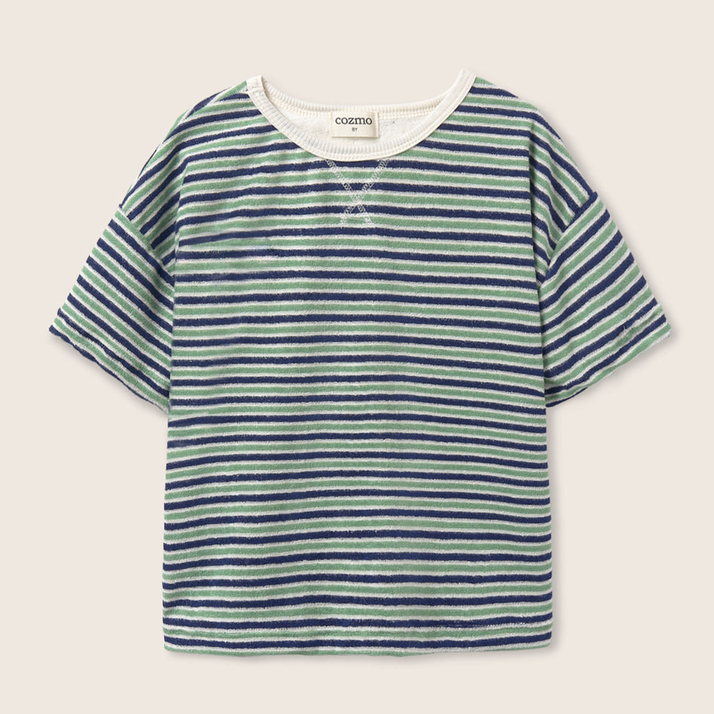 Cozmo Frottee T-Shirt Enea blue green striped bei Yay Kids
