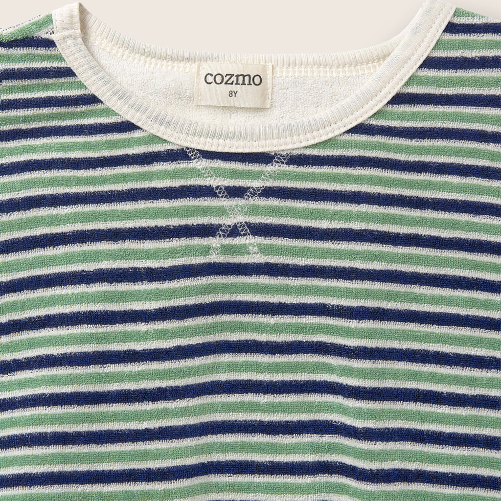 Cozmo Frottee T-Shirt Enea blue green striped bei Yay Kids