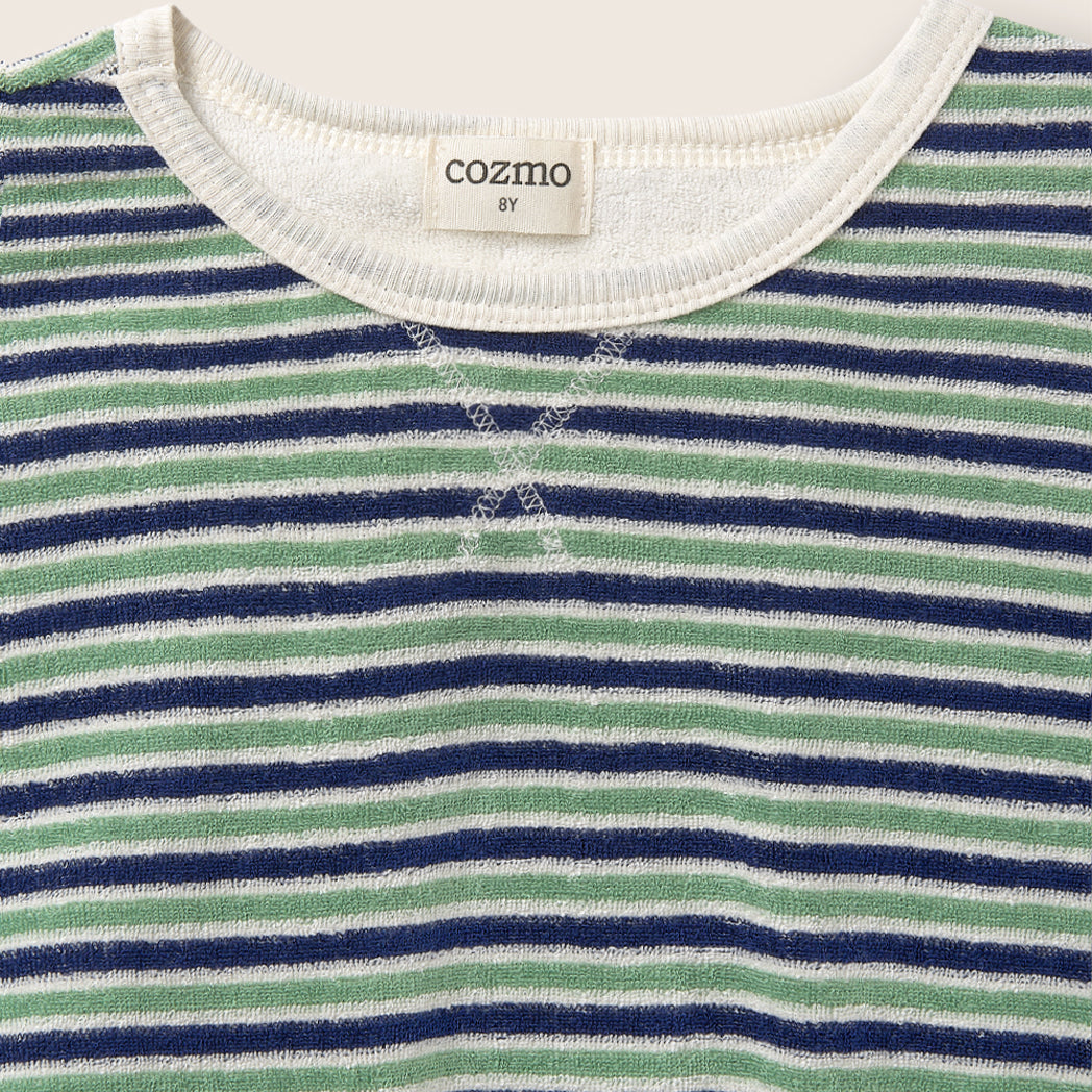 Cozmo Frottee T-Shirt Enea blue green striped bei Yay Kids