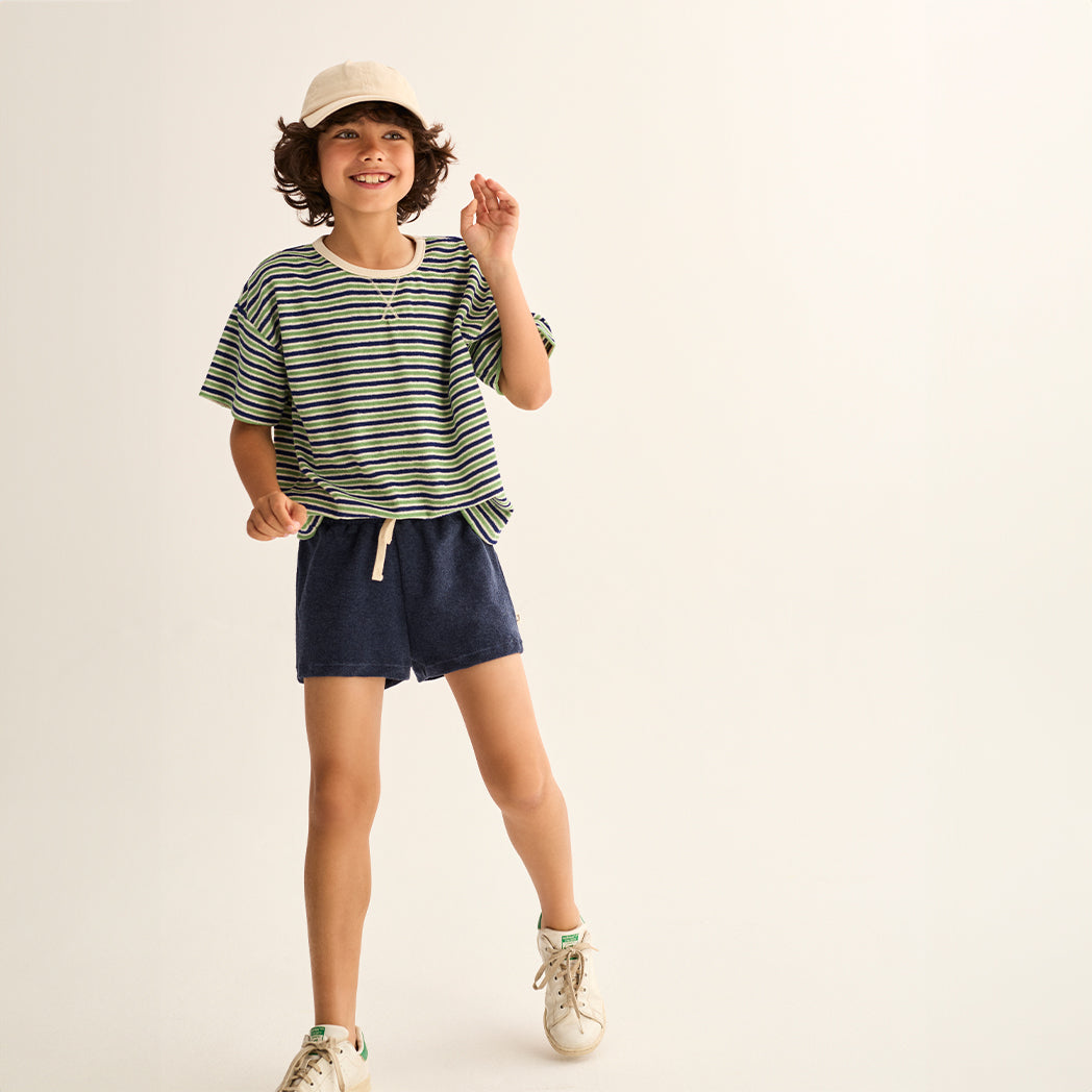 Cozmo Frottee T-Shirt Enea blue green striped bei Yay Kids
