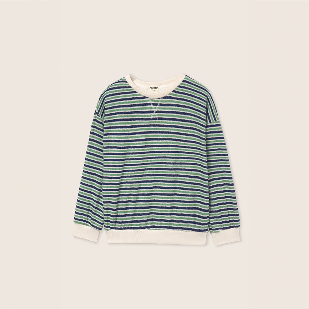 Frottee Pullover Zen blue green striped – Cozmo