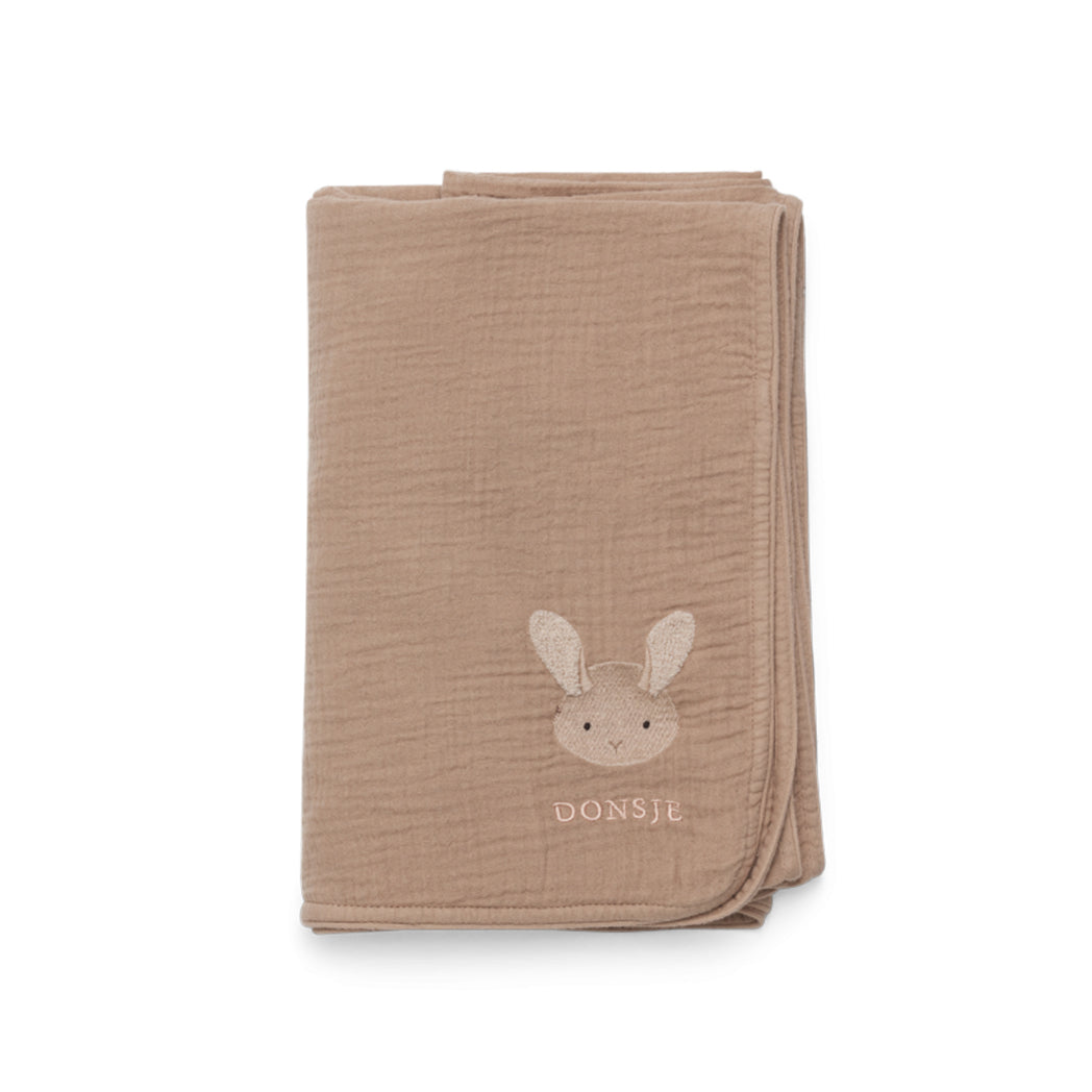 Donsje Amsterdam Decke aus Musselin Ploekie XL Fluffy Bunny Rosa Mocha GOTS bei Yay Kids