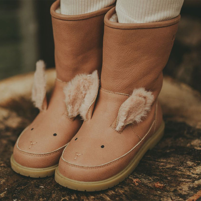 Donsje Amsterdam Gefütterte Kinderstiefel Exclusive Fluffy Bunny Hazelnut Leather bei Yay Kids