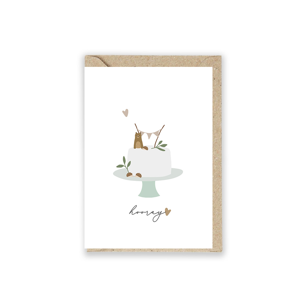 Emigrafikstudio Grusskarte "Hooray" mit Bär & Torte bei Yay Kids