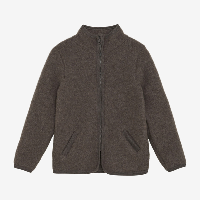 Huttelihut Kinder Jacke aus Wollfleece Brown Melange bei Yay Kids