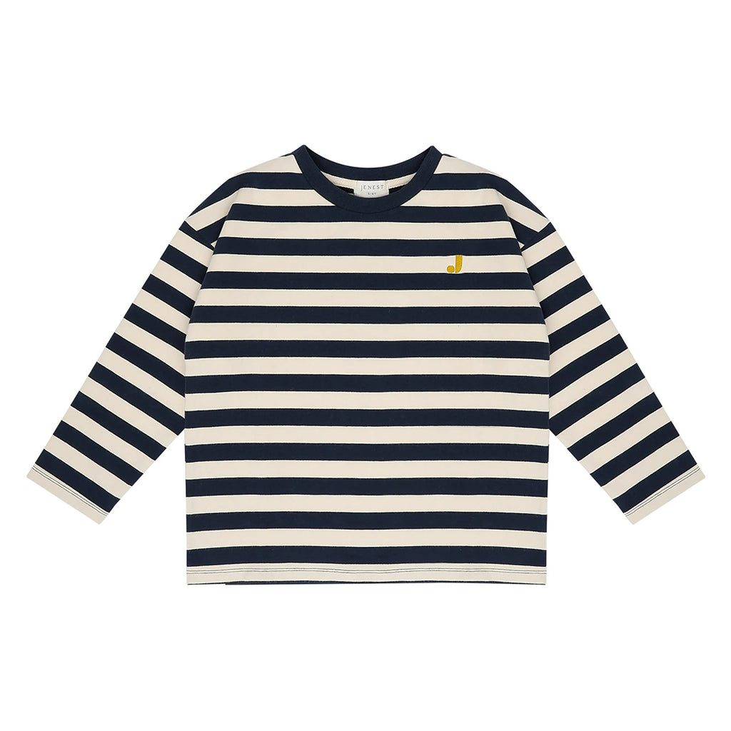 Jenest Kinder Langarm T-Shirt Oversized Moos Navy Blue Off White Stripe bei Yay Kids
