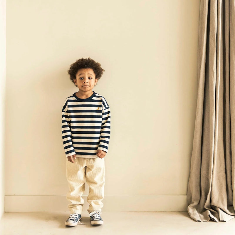 Jenest Kinder Langarm T-Shirt Oversized Moos Navy Blue Off White Stripe bei Yay Kids