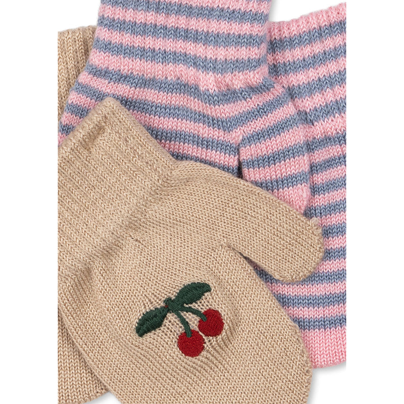 Konges Sløjd Mittens Fäustling Strickhandschuhe 2 Pack Cherry/Stripe bei Yay Kids