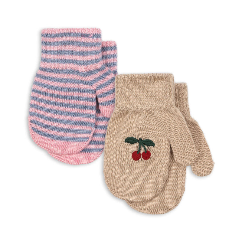 Konges Sløjd Mittens Fäustling Strickhandschuhe 2 Pack Cherry/Stripe bei Yay Kids