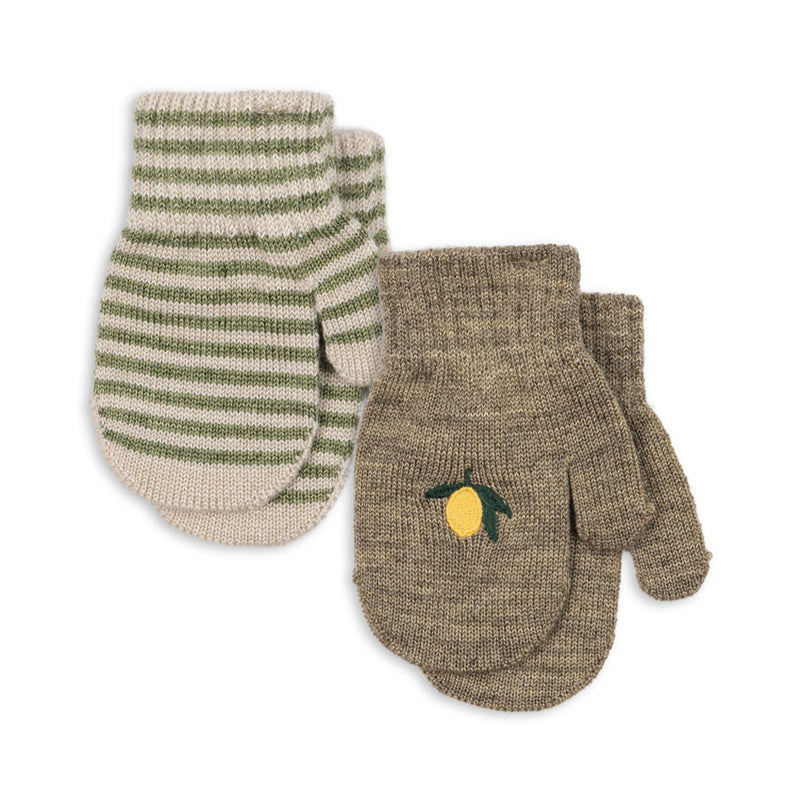 Konges Sløjd Mittens Fäustling Strickhandschuhe Filla 2 Pack Lemon/Stripe bei Yay Kids