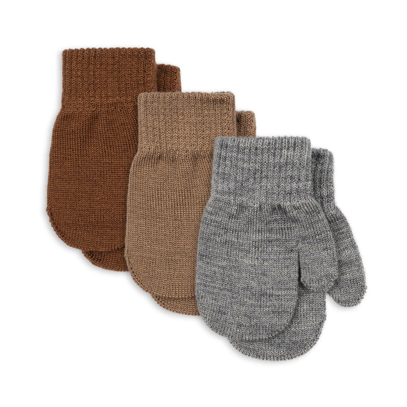 Konges Sløjd Mittens Fäustling Strickhandschuhe Filla 2 Pack Grey Melange/Beige/Brown bei Yay Kids