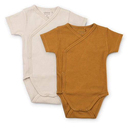 Liewood Baby Kurzarm Body Set Hali Golden caramel / sandy mix bei Yay Kids