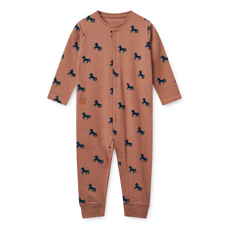 Liewood Kinder Pyjama Birk Jumpsuit Horses / Dark rosetta bei Yay Kids