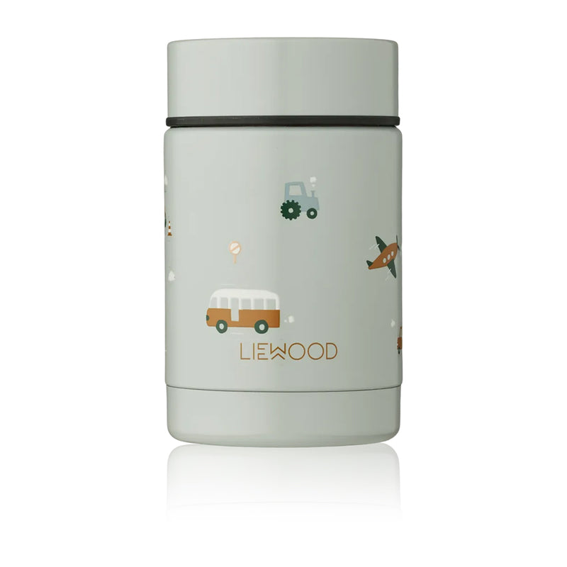 Liewood Baby Brei Thermosbecher Nadja Vehicles dove blue mix bei Yay Kids