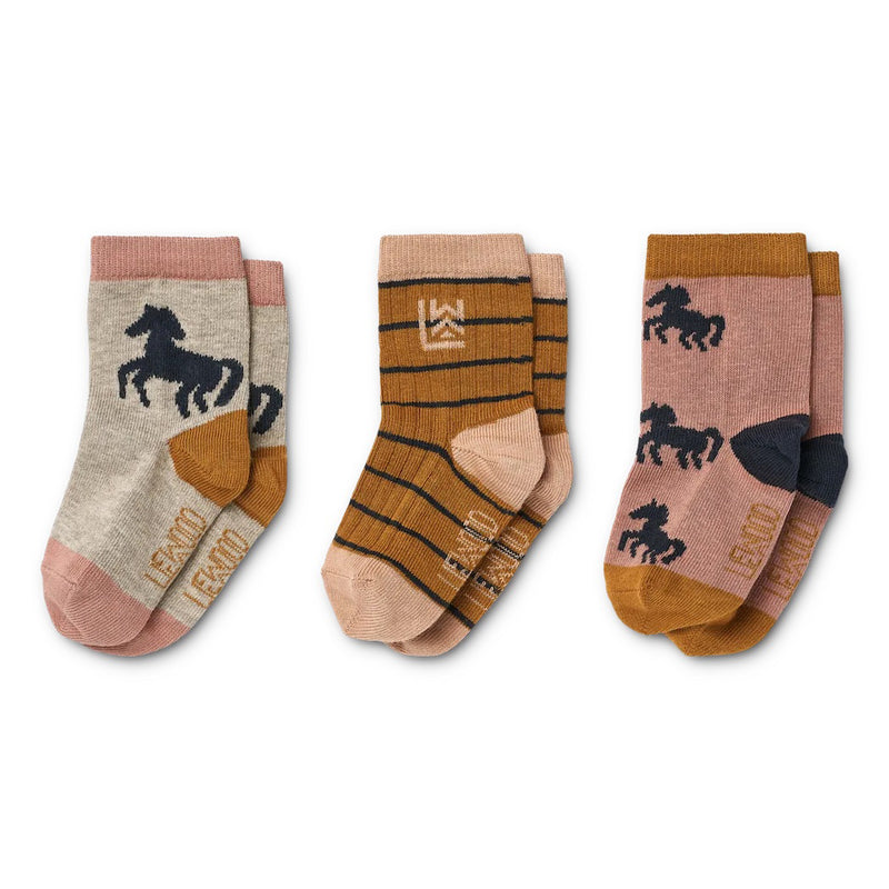 Liewood Kinder Socken 3 Pack Silas Horses / Dark Rosetta Mix bei Yay Kids