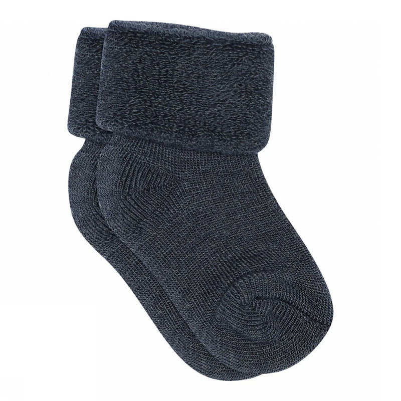 MPDenmark Gerippte Baby Wollsocken Dark Denim Melange bei Yay Kids
