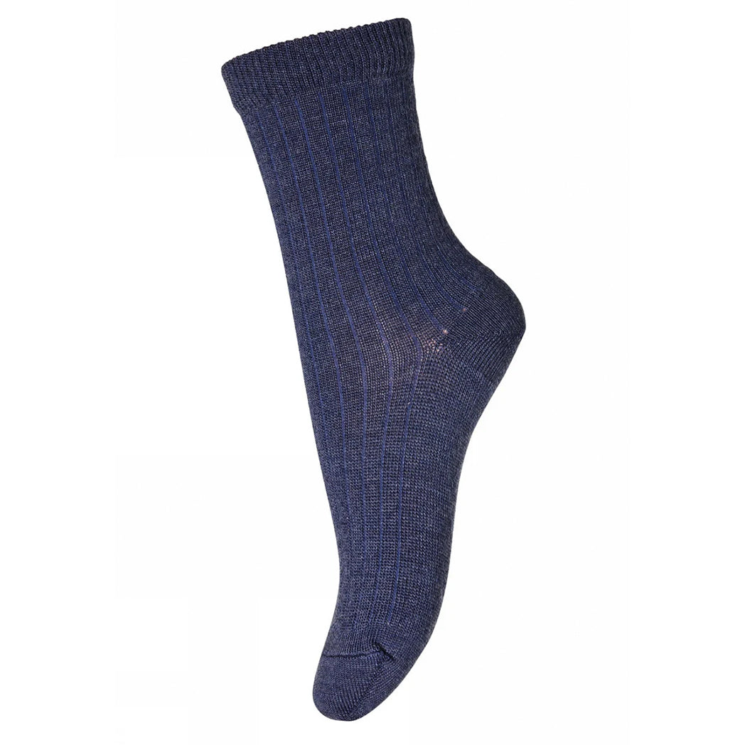 MPDenmark Gerippte Wollsocken Dark Denim Melange bei Yay Kids