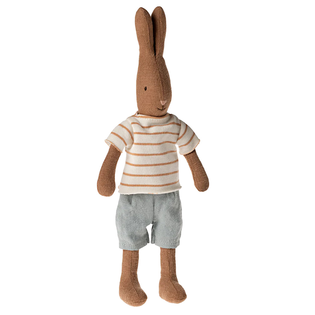Maileg Hase Größe 1 Schokobraun Gestreifte Bluse und Shorts bei Yay Kids