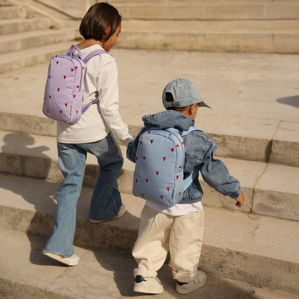 Studio Noos Kinder Rucksack Mini Puffy Light Blue Hearts bei Yay Kids