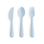 Mushie Kinder Plastik Besteck Set Powder Blue bei Yay Kids