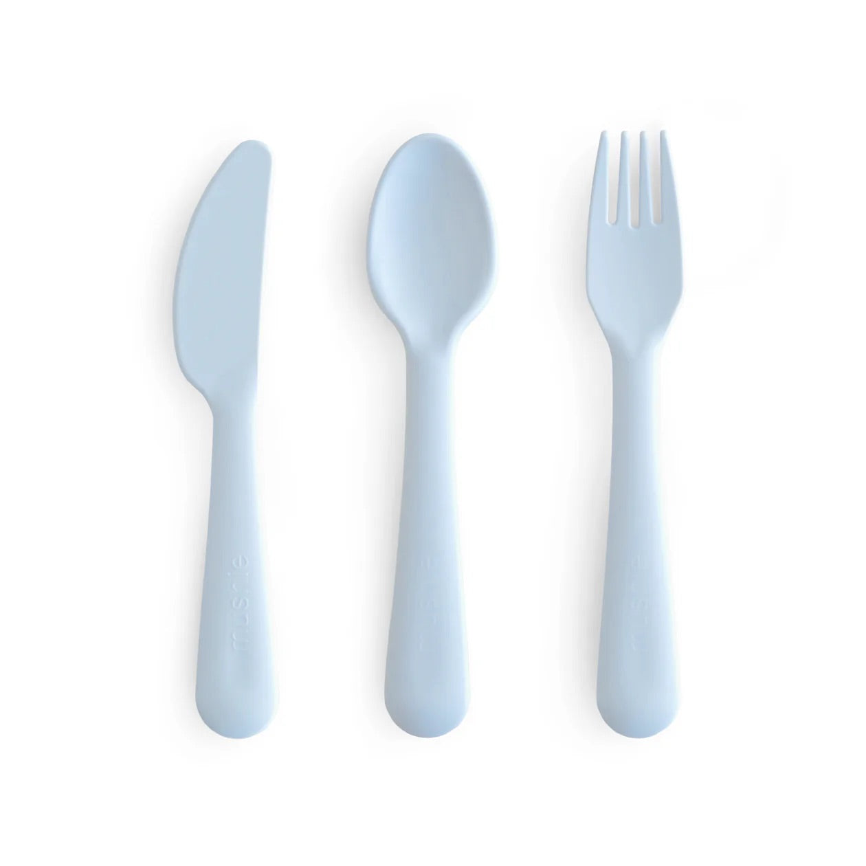 Mushie Kinder Plastik Besteck Set Powder Blue bei Yay Kids
