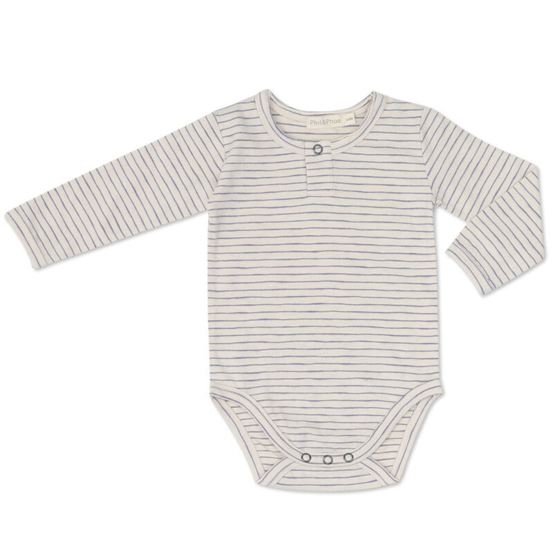 Phil & Phae Gerippter Body Bio-Bauwolle Weiss mit blauen Streifen bei Yay Kids