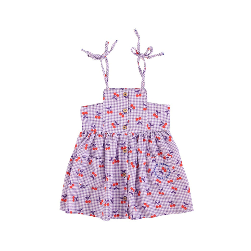 Piupiuchick Short Dress Purple & White Checkered Cherries bei Yay Kids