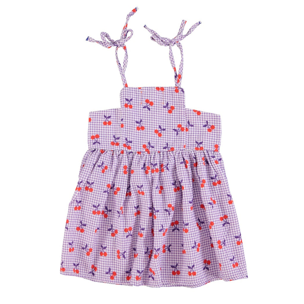 Piupiuchick Short Dress Purple & White Checkered Cherries bei Yay Kids