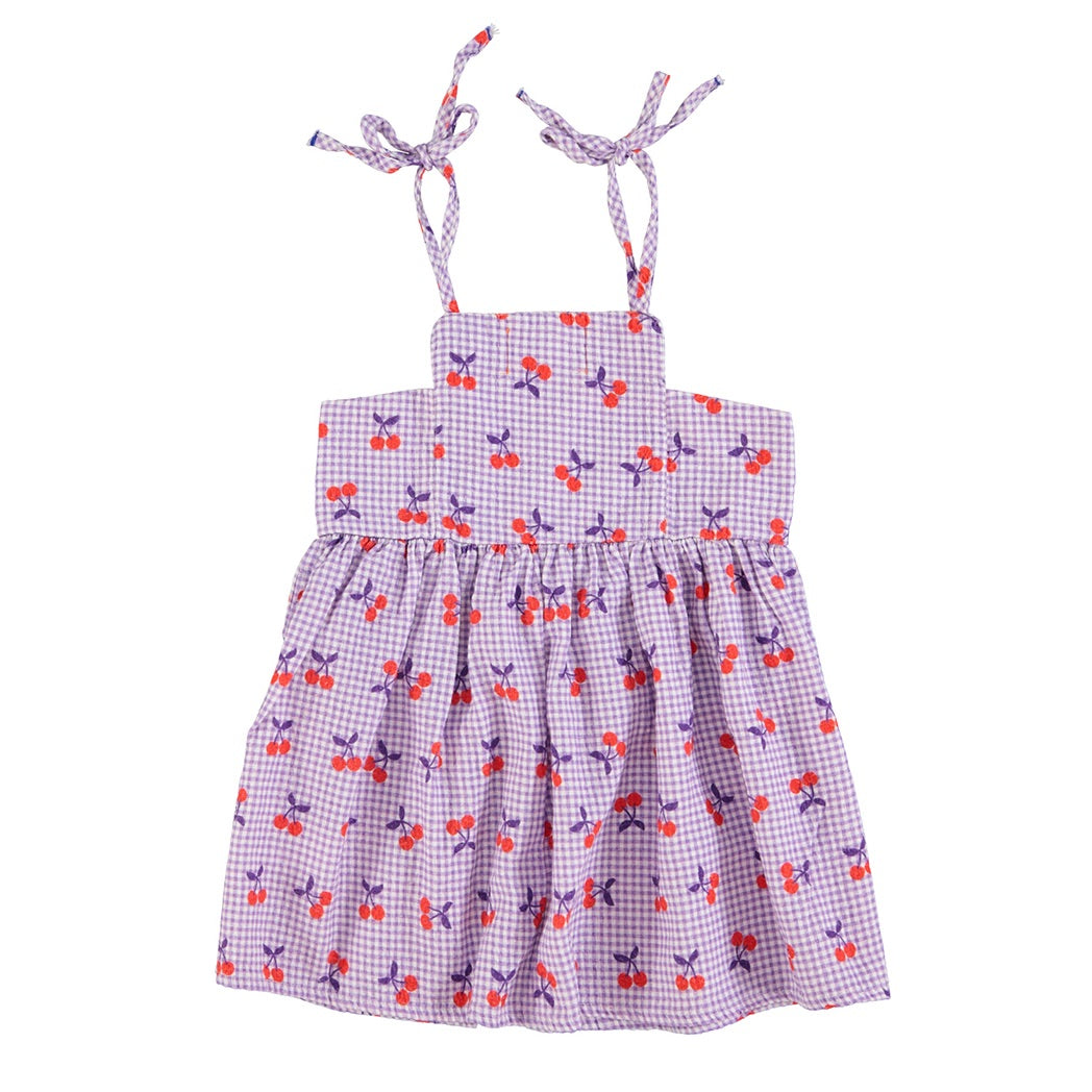 Piupiuchick Short Dress Purple & White Checkered Cherries bei Yay Kids