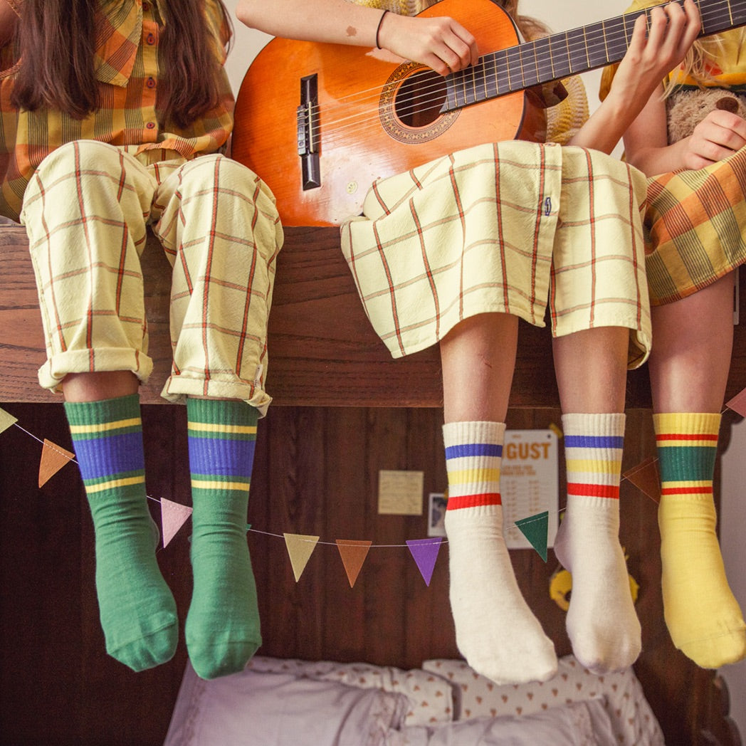 Piupiuchick Socks Green with blue & yellow stripes bei Yay Kids