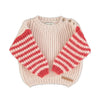 Piupiuchick Kinder Strickpullover Hellbeige mit roten Streifen bei Yay Kids