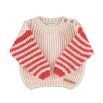 Piupiuchick Kinder Strickpullover Hellbeige mit roten Streifen bei Yay Kids