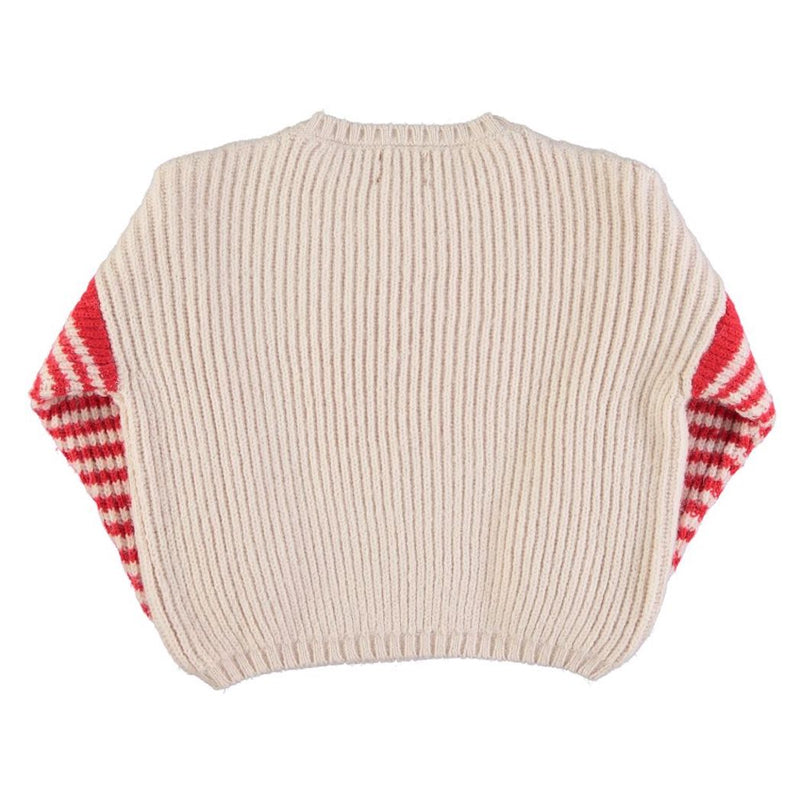 Piupiuchick Kinder Strickpullover Hellbeige mit roten Streifen bei Yay Kids