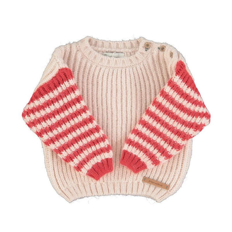 Piupiuchick Kinder Strickpullover Hellbeige mit roten Streifen bei Yay Kids