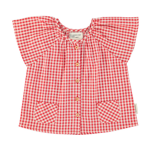 Piupiuchick Kurzarm Bluse mit Schmetterlingsärmeln red & ecru checkered bei Yay Kids