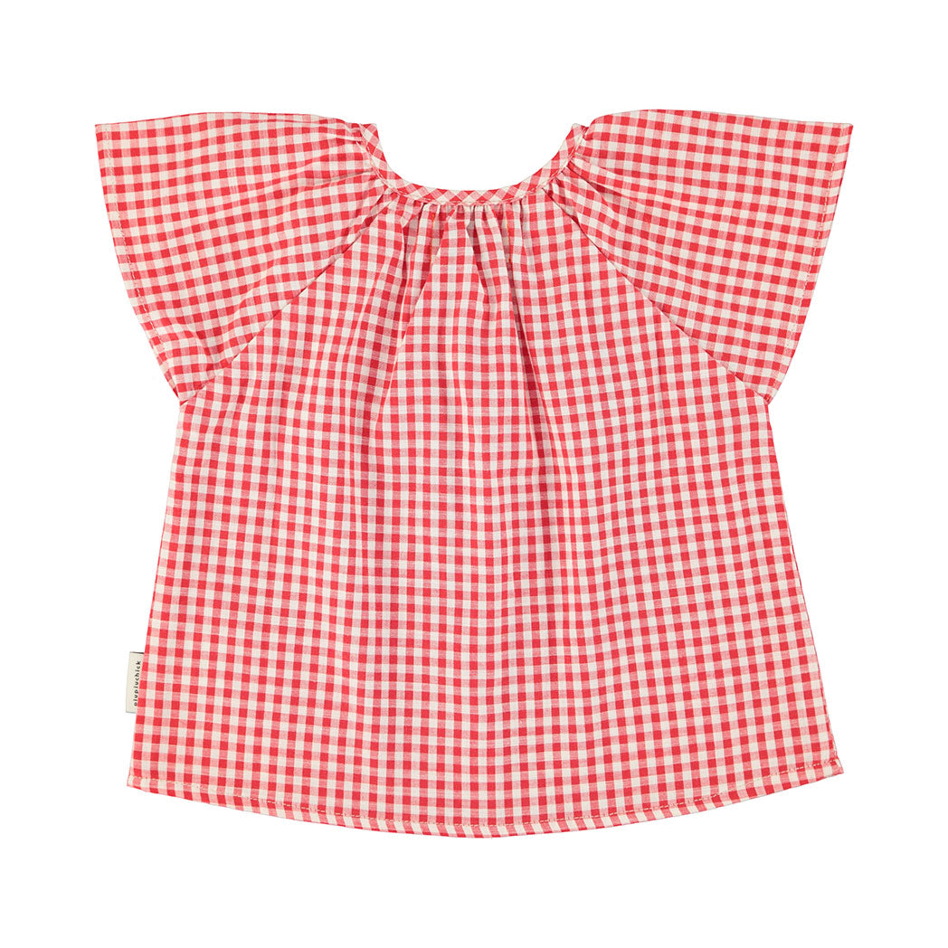 Piupiuchick Kurzarm Bluse mit Schmetterlingsärmeln red & ecru checkered bei Yay Kids