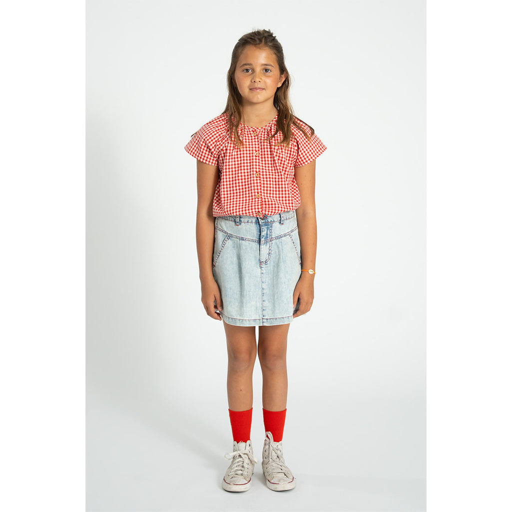 Piupiuchick Kurzarm Bluse mit Schmetterlingsärmeln red & ecru checkered bei Yay Kids